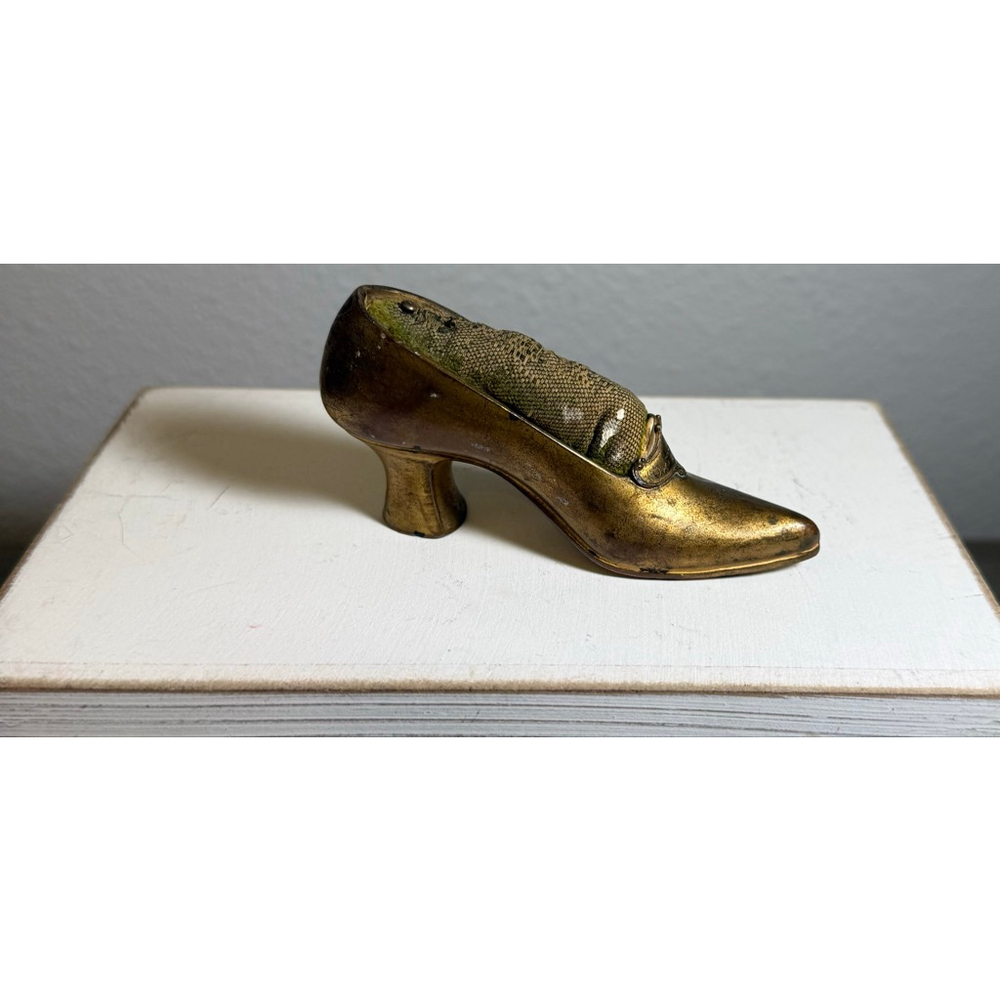 vintage brass shoe pin cushion souvenir USS Oklahoma Victorian - Picture 11 of 12